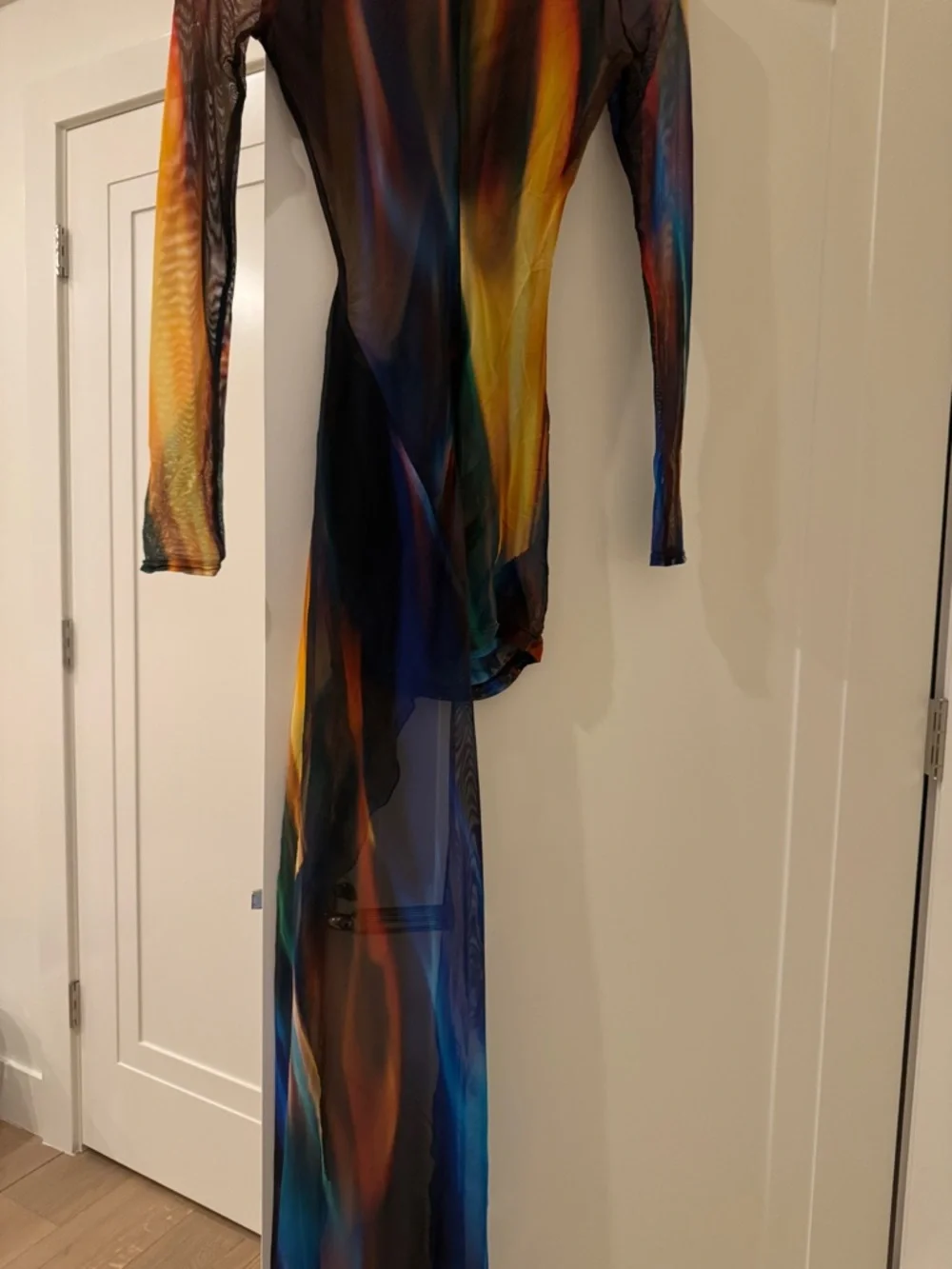 Asymmetrical Sheer Multi-Color Mesh Dress - Picture 3 of 5